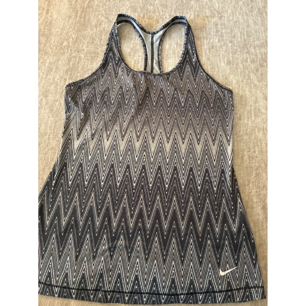 Nike Dri-FIT Racerback Tank Top Black White Chevron Zigzag Athletic Small